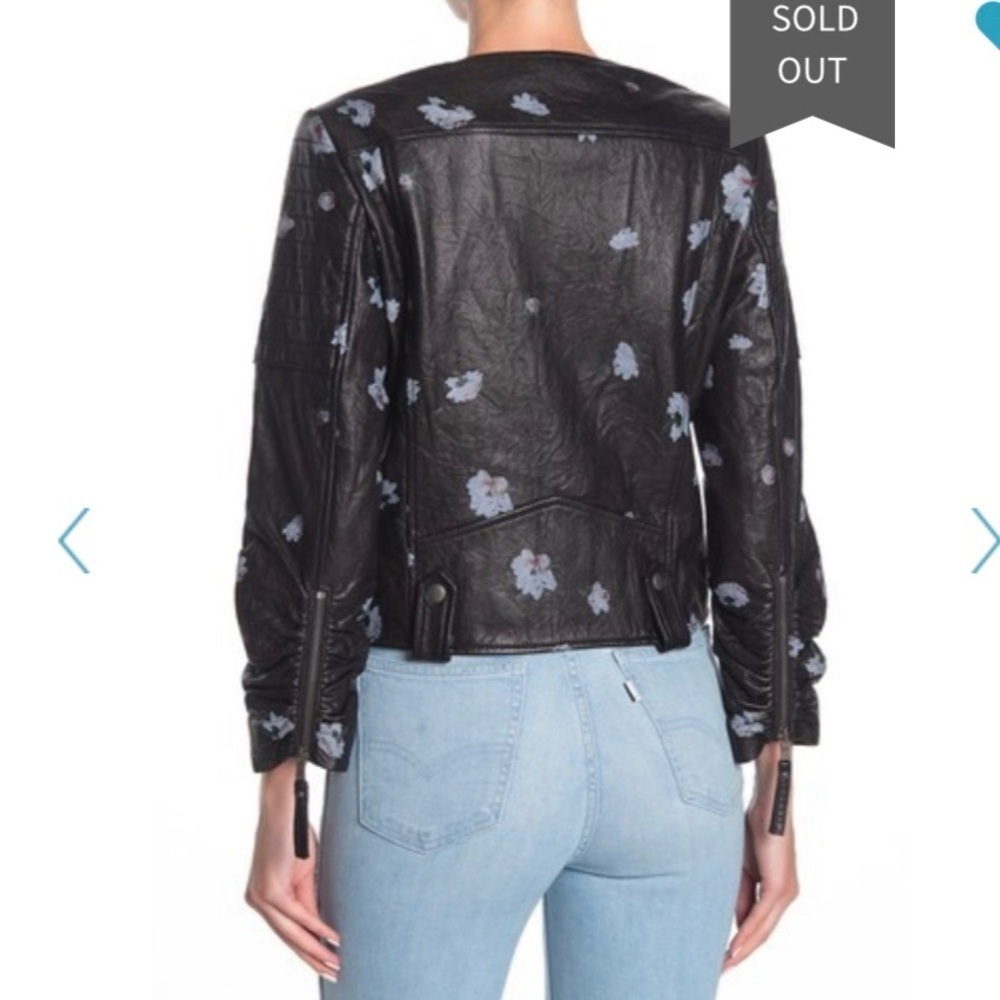 NWT Size L Joie Thisbe Floral Leather Black Jacket - Picture 5 of 8